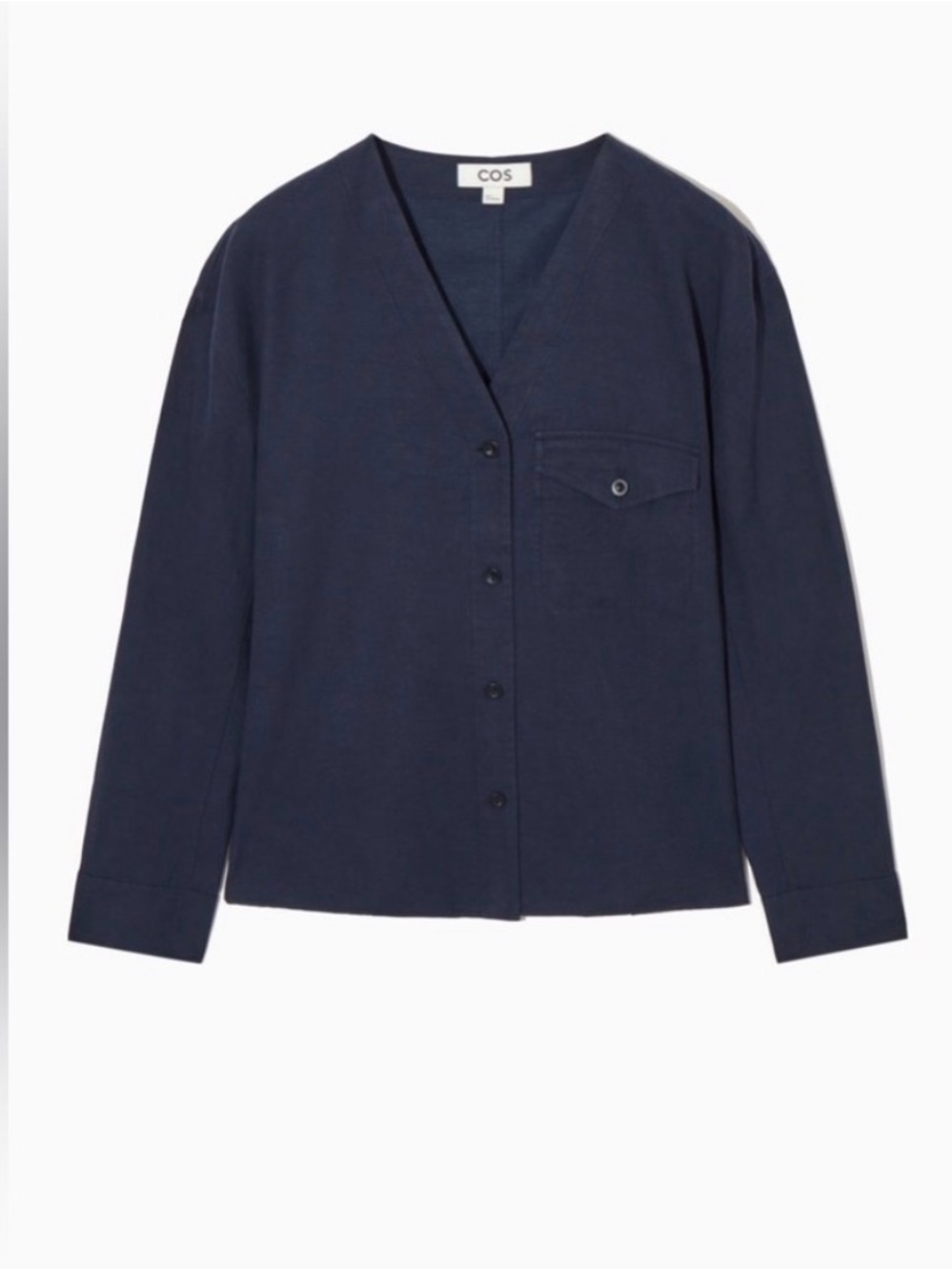 COS Navy V-Neck Button-Front Shirt with Chest Pocket